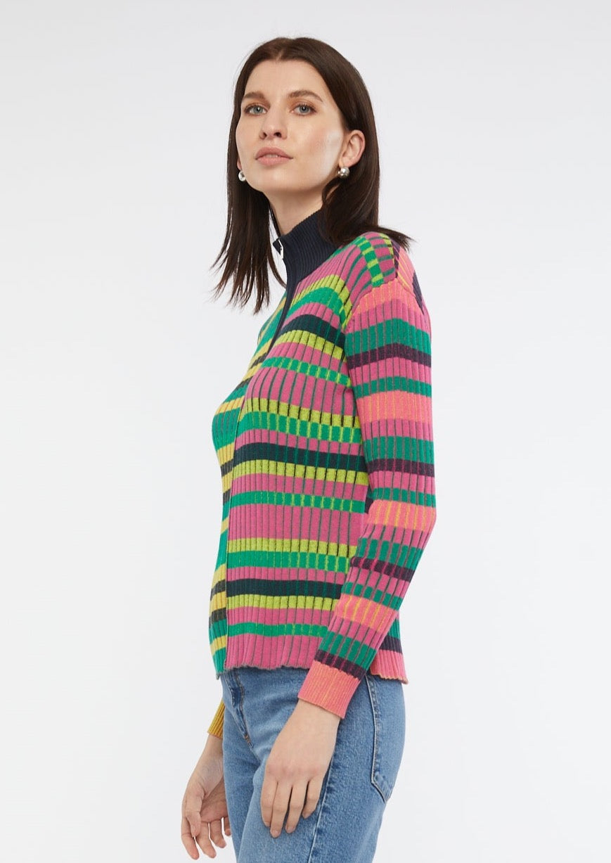 Multi Stripe Zip Up